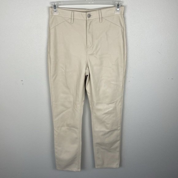 Free People Pants - Free People Pants Rebel At Heart Vegan Leather Size 8 Straight Leg High Rise Tan